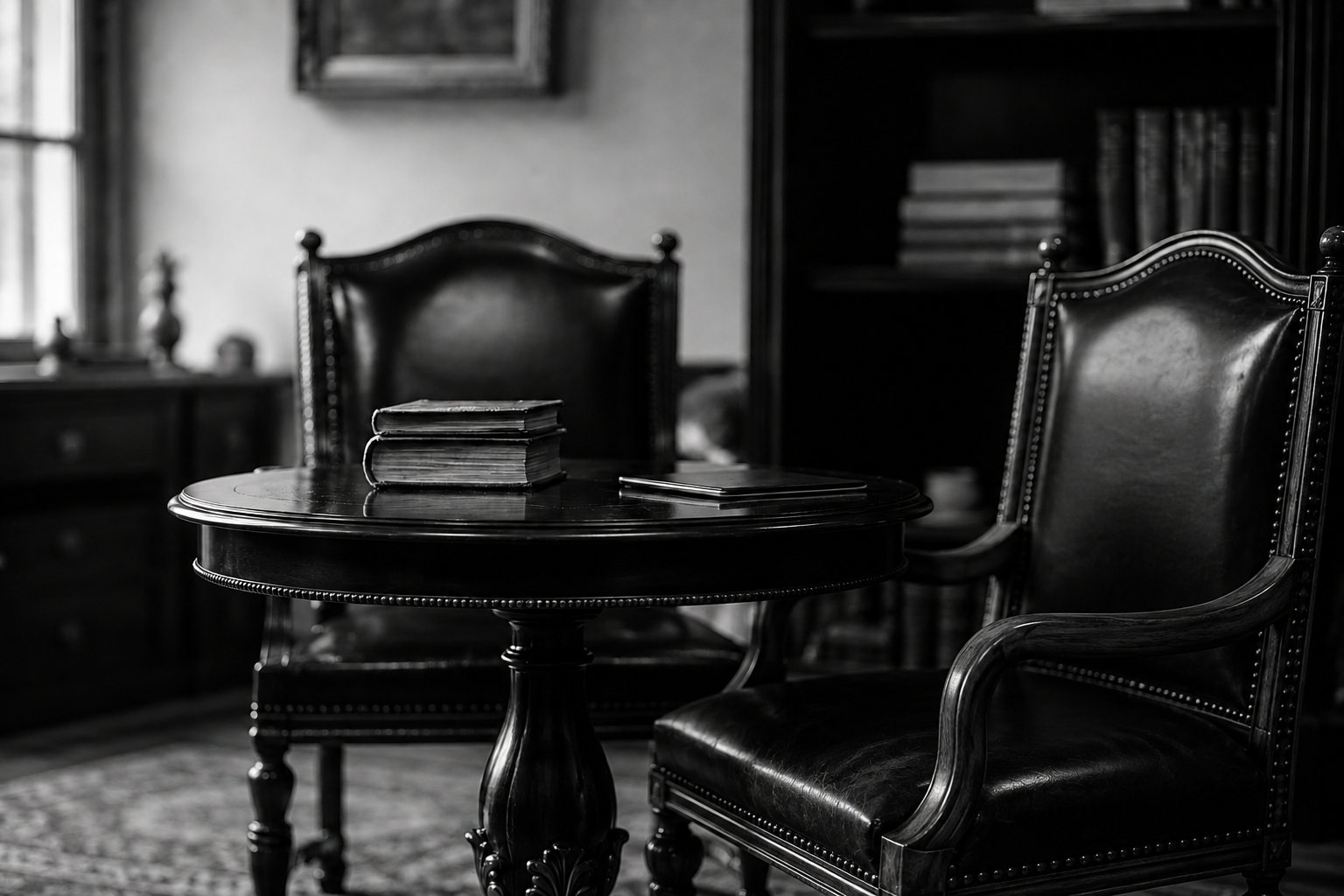 Classic meeting table with legal books